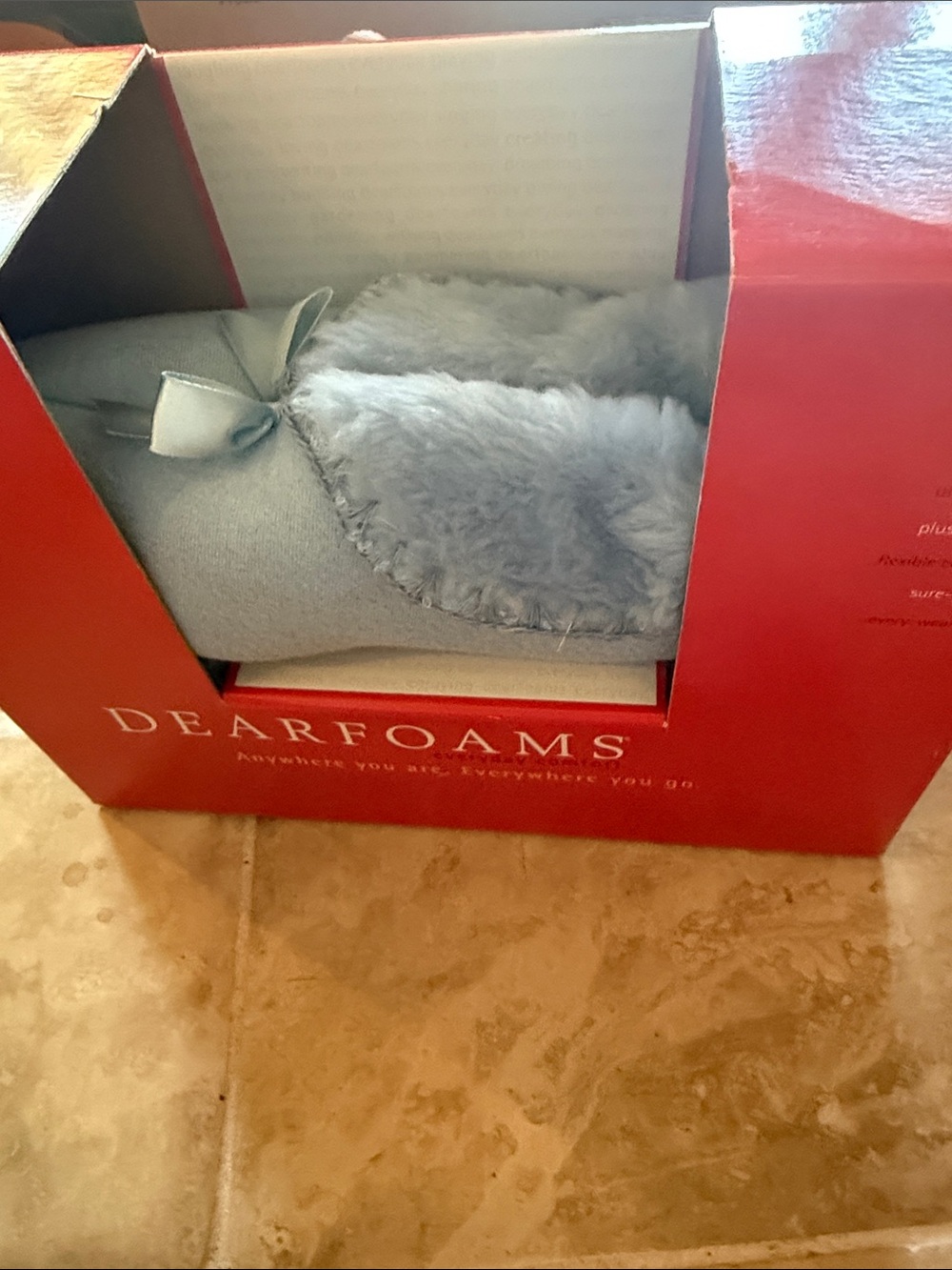 dearfoams Light Gray Plush Bow Slide Slippers